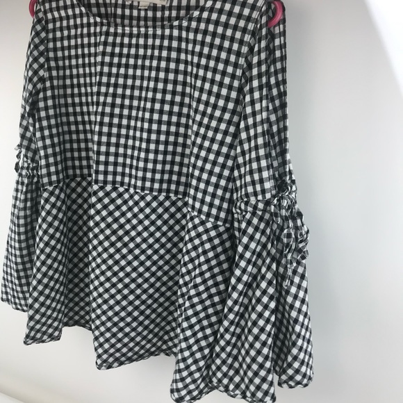 Ann Taylor Loft Black White Gingham Blouse Bell Sl - Picture 4 of 8